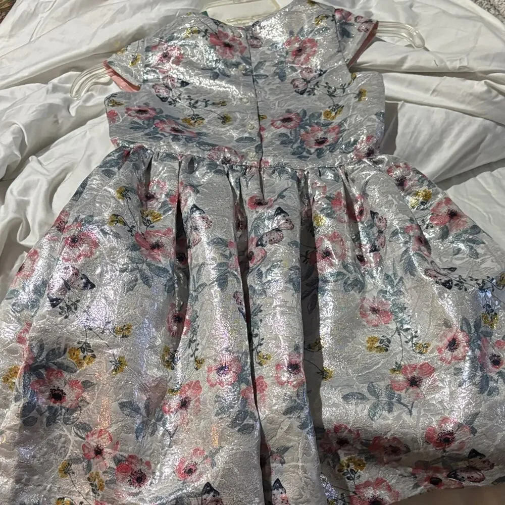 H & M 9/10 Floral Metallic Dress new with tags nwt pink mustard fall look shiny